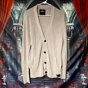 Hollister Cardigan Sweater Men's L Beige Knitted Cozy Preppy Holiday Grandpa